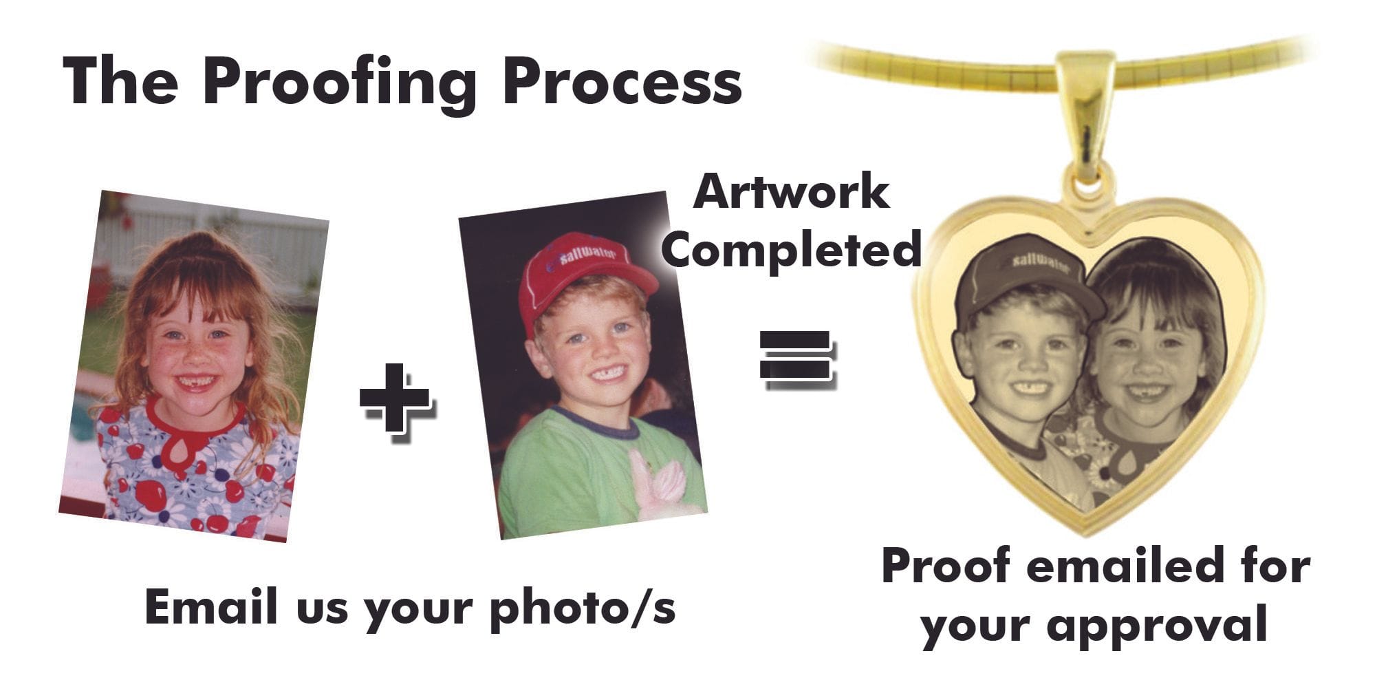 Combining multiple photos, artwork editing, emailed proof: Image Gold Photo Engraved  Pendants